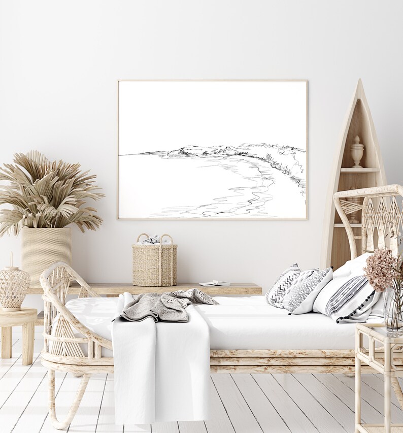 Coastline Art Modern Minimalist Beach House Decor Seascape | Etsy