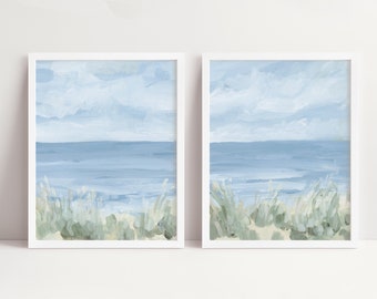 Coastal Painting Diptych| "Sand Dune Glow" - Set of 2 Art Prints or Canvases
