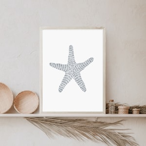 Starfish Wall Art Modern Coastal Nautical Decor Blue & White Sea Star Bathroom Beach Minimalist Starfish Art Print or Canvas image 7