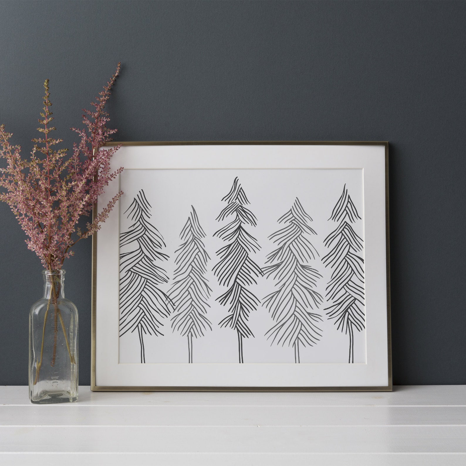 Modern Pine Tree Art Gray and White Minimalist Winter Lodge Etsy