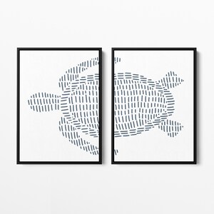 Sea Turtle Print Set | Modern Beach House Decor & Ocean-Inspired Diptych Art | "Sea Turtle Illustration" – Set of 2 – Art Prints or Canvases image 5