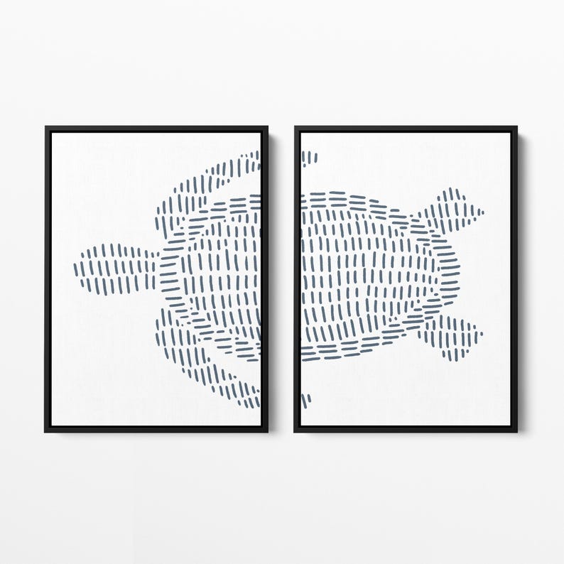 Sea Turtle Print Set | Modern Beach House Decor & Ocean-Inspired Diptych Art | "Sea Turtle Illustration" – Set of 2 – Art Prints or Canvases image 5