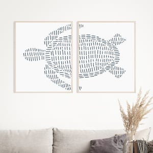 Zestaw wydruków z żółwiem morskim | Nowoczesny wystrój domu na plaży i sztuka dyptyku inspirowana oceanem | „Ilustracja z żółwiem morskim” – zestaw 2 sztuk – wydruki artystyczne lub płótna
