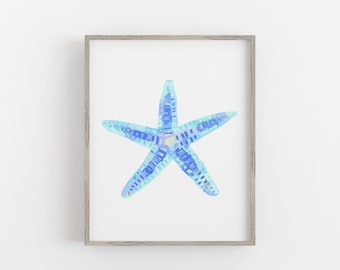 Starfish Painting Star Fish Coastal Decor Fun Beach House Artwork Nursery Wall Art | "Bright Starfish" - Art Print or Canvas