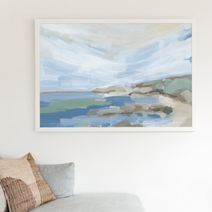 Oceanscape Art | Sea Painting Seascape for Beach Modern Coastal Decor in Blue & Green Wall Art | &quot;Deep Blue Shallows&quot; - Art Print or Canvas