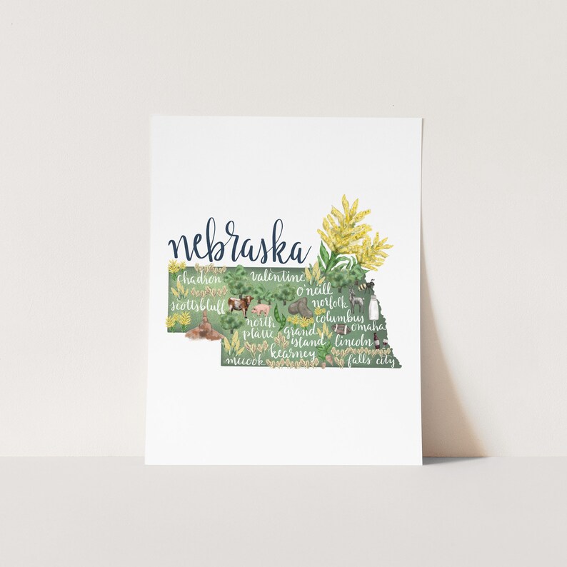 Nebraska Map State Artwork | Hometown Wall Decor - Art Print or Canvas ...