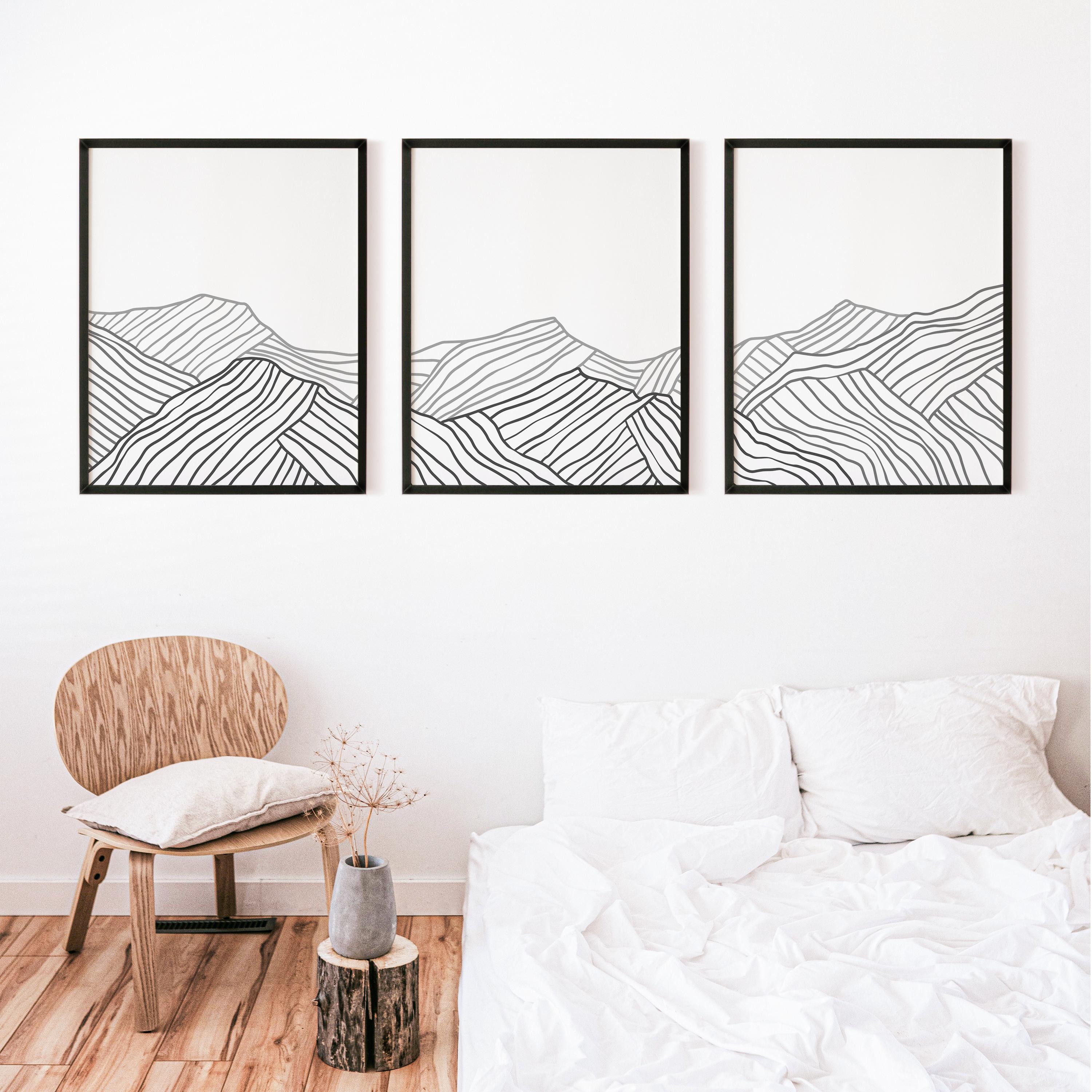 Mountain Print Set | Modern Cabin Decor for Winter Landscape Lodge ...