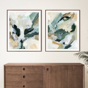 Abstract Painting Green and Beige Modern Contemporary Diptych Artwork ...