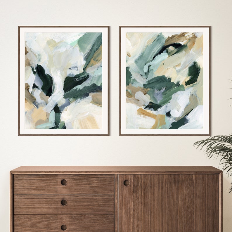 Abstract Painting Green and Beige Modern Contemporary Diptych Artwork Contemporary Greens Set of 2 Art Prints or Canvases image 6