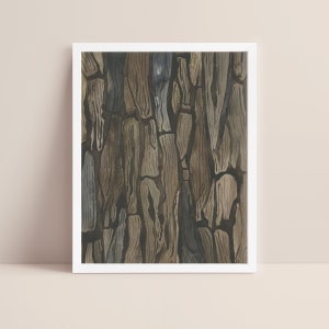 Rinde Druck | Baumrindenbild für modernes Walddekor in Holzkunstwerk Waldwandkunst | &quot;Aquarell Baumrinde&quot; - Kunstdruck oder Leinwand.&quot;