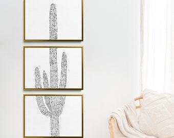 Modern Cacti Set | Black and White Minimalist Desert Nursery Triptych | "Desert Saguaro Cactus, No. 2" – Set of 3 – Art Prints or Canvases