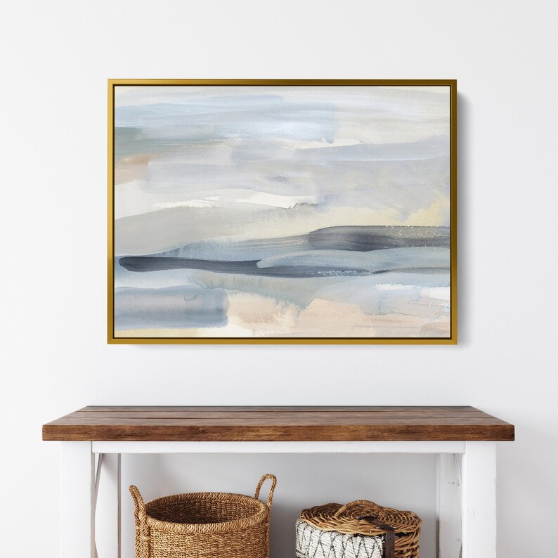 Beach Print Ocean Art | Statement Painting in Slate Blue and Tan for Coastal Landscape Wall Art | "The Minimal Coast" – Art Print or Canvas image 6
