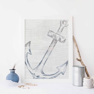 Anchor Wall Art Modern Nautical Decor Coastal Home Bathroom Gallery Wall Art | "Nautical Anchor Watercolor" - Art Print or Canvas