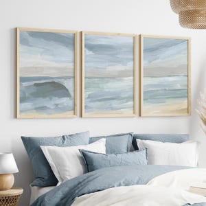 Ocean Painting | Blue Wave Print for Beach House Decor and Surf Nursery Art Triptych | &quot;Barreling Wave&quot; – Set of 3 – Art Prints or Canvases