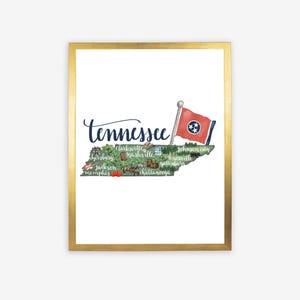 Cadeau kaart staat Tennessee | TN Illustrated Drawing for Hometown Wall Art | Afdruk of canvas