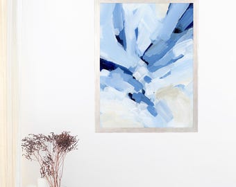 Ljusblå abstrakt målning | "Saltströmmar, nr 1" – Konsttryck eller canvas