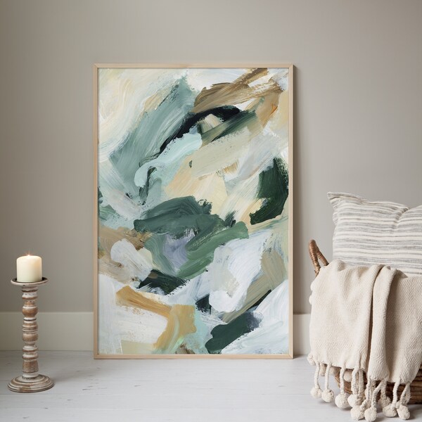 Abstract Painting Neutral Green and Beige Tones Contemporary Home Decor Modern Wall Art | "Natural Course" - Art Print or Canvas