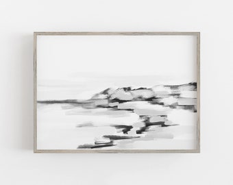 Seascape Painting Monochromatic Coastal Artwork Beach House Decor Seaside Art  | "Black & White Across the Shoreline" - Art Print or Canvas