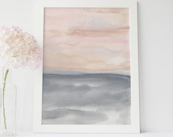Blush Abstract Art Painting Contemporary Neutral Original Watercolor Modern Wall Art | "Blush and Slate" - Art Print or Canvas