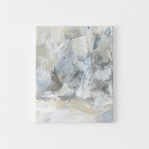 Abstrakte Schnee Kunst Winterlandschaft Gemälde Moderne neutrale rustikale Ski Hütte Minimalist Wandkunst | "Schneetreiben 1" - Kunstdruck oder Leinwanddruck