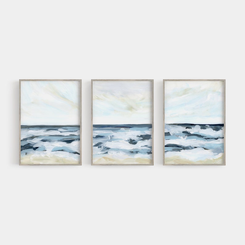Modern Coastal Home Decor Ocean Print Blue and White Seascape Etsy