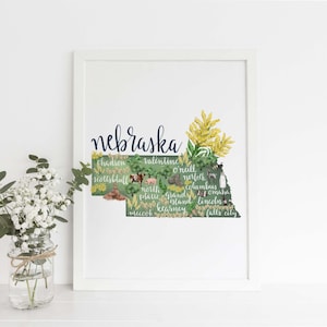 Nebraska Karte Poster | Heimatstaat Illustration für Hometown Wanddekor | Geschenkidee - Kunst - Druck oder Leinwand