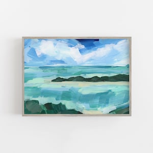 Caribbean View Painting Tropical Ocean Waters Turquoise Mint Blue Home Decor Wall Art | "Caribbean Harbor View" - Art Print or Canvas