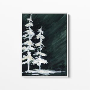 Weiß und Weiß Wald Kunstwerk Pine Tree | Moderne Cabochon Statement Winterkunst | "Kunstdruck oder Leinwanddruck auf Leinwand."
