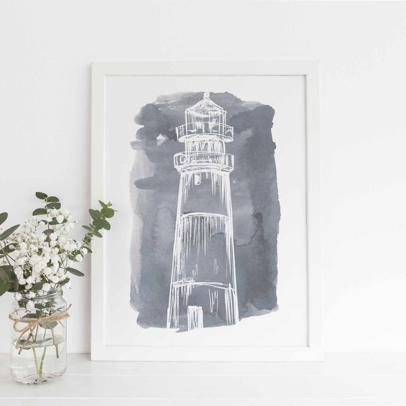 Lighthouse Wall Art Nautical Decor Bathroom Artwork Modern | Etsy