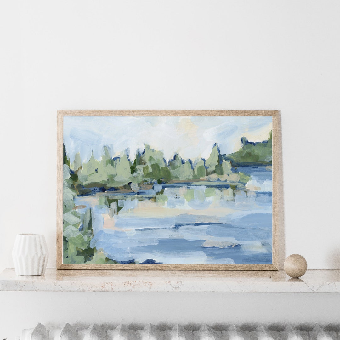 Lake Scene Art Lakefront Landscape Decor Modern Lakehouse Cabin Artwork