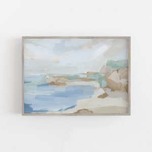 Beach Landscape Painting | Oceanscape Modern Summer Decor for Coastline Seascape Wall Art | &quot;Summer Cove&quot; - Art Print or Canvas