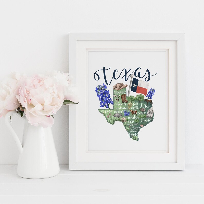 Texas State Map Art Print Decor Digital Download Printable | Etsy