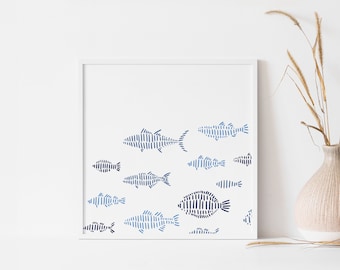 Fish Art Boys Room Decor Modern Nautical Decor School of Fish Coastal Wall Art | "School of Fish" - Art Print or Canvas