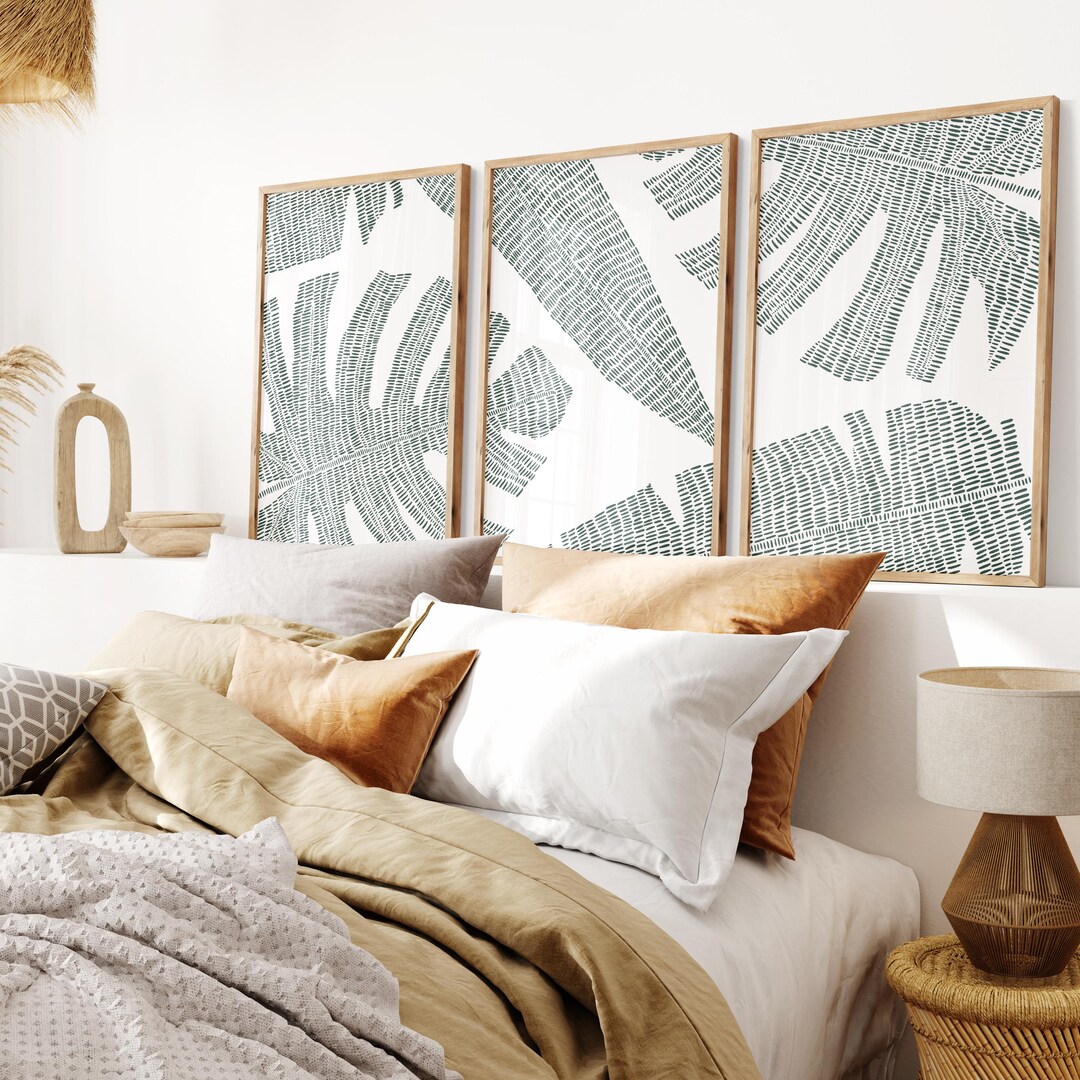 Tropical Wall Art | Palm Leaf Print Set in Green, Modern Minimalist ...