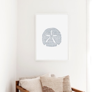 Modern Coastal Decor | Sand Dollar Art Print, Blue and White Minimalist Beach Artwork for Bathroom or Bedroom | "Minimalist Sand Dollar" image 14