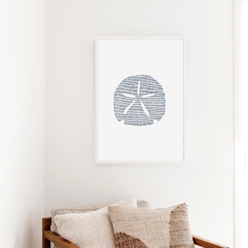 Modern Coastal Decor | Sand Dollar Art Print, Blue and White Minimalist Beach Artwork for Bathroom or Bedroom | "Minimalist Sand Dollar" image 14