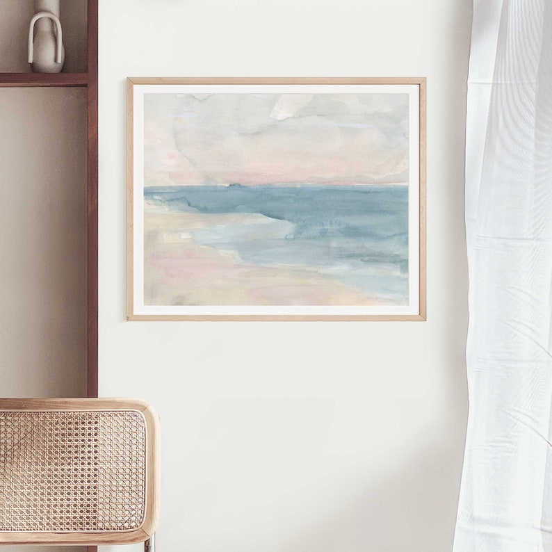 Coastal Scene Watercolor Painting Modern Beach House Decor Etsy