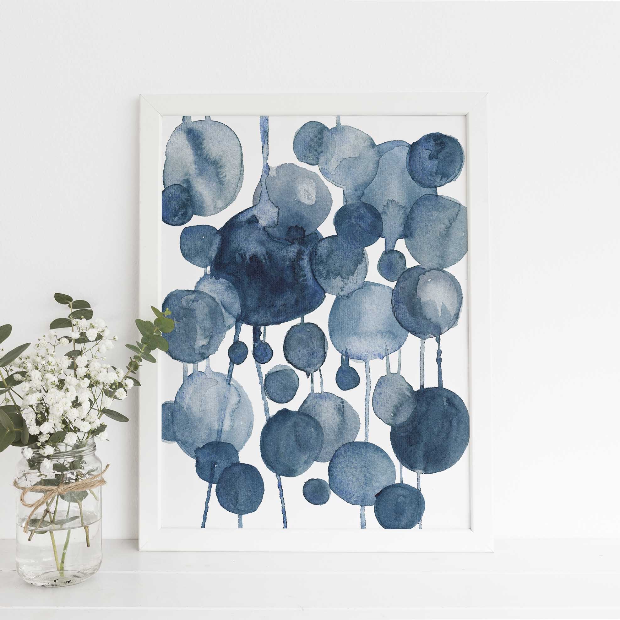 Navy Blue Modern Painting Art Print Circle Indigo Abstract Etsy