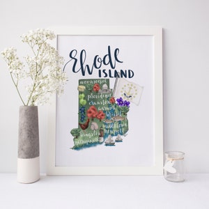 Rhode Island Poster | State Map Art Geschenk mit illustriertem Hometown Poster Schild | Kunst Druck oder Leinwand