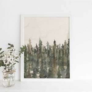 Forest Painting Tree Line Art Print Ethereal Fog Misty Woodland Giclee Art Forest Watercolor Landscape, No. 4 Art Print or Canvas image 3