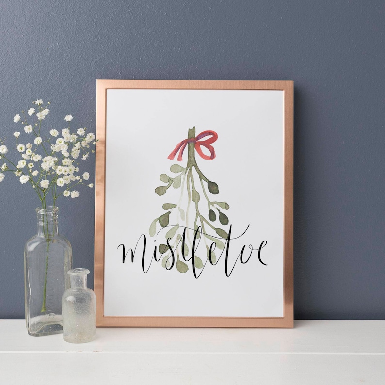 Christmas Mistletoe Modern Minimalist Holiday Decor Wall Art Etsy
