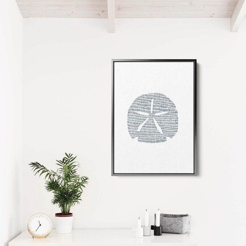 Modern Coastal Decor | Sand Dollar Art Print, Blue and White Minimalist Beach Artwork for Bathroom or Bedroom | "Minimalist Sand Dollar" image 13