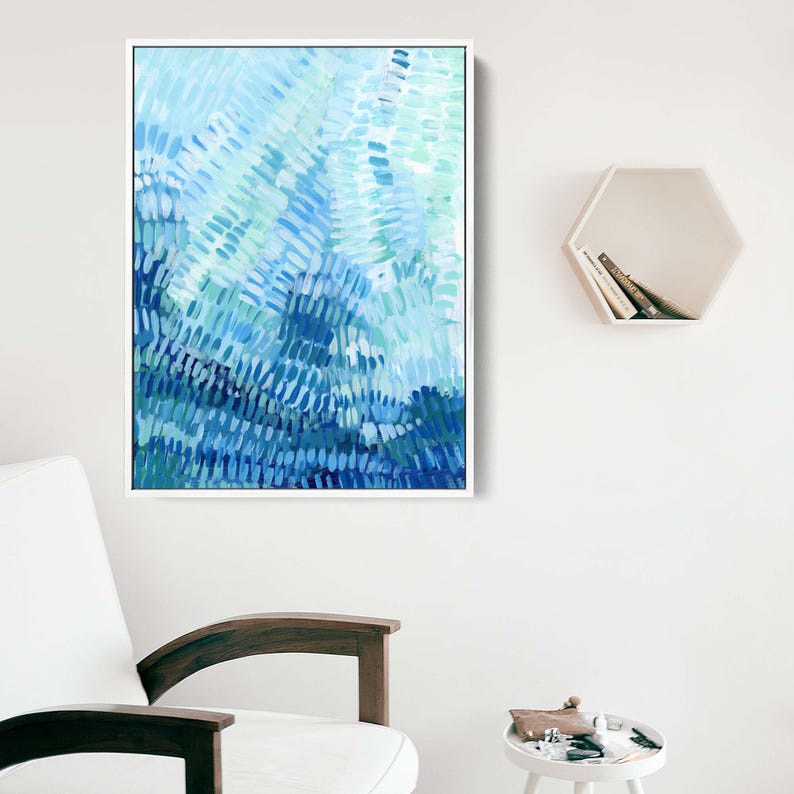 Turquoise and Blue Ocean Underwater Painting | Modern Beach Artwork for Coastal Wall Art | "Under the Tropical Sea" - Art Print or Canvas image 8