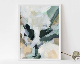 Green Abstract Painting Modern Art Large Statement Neutral Modern Winter Wall Art | "The Forest's Edge" - Art Print or Canvas