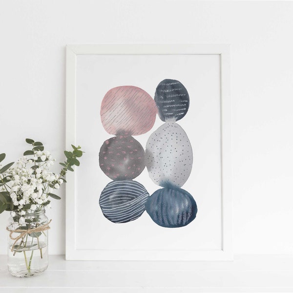 Circle Print Modern Abstract Artwork Blue, Pink and Gray Trendy Nursery Home Wall Art | "Abstract Circle Explorations" - Art Print or Canvas