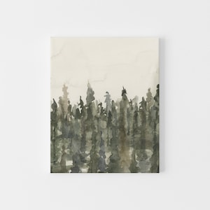 Forest Painting Tree Line Art Print Ethereal Fog Misty Woodland Giclee Art Forest Watercolor Landscape, No. 4 Art Print or Canvas image 1