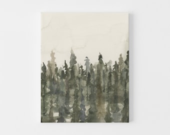 Forest Painting Tree Line Art Print Ethereal Fog Misty Woodland Giclee Art | "Forest Watercolor Landscape, No. 4" - Art Print or Canvas