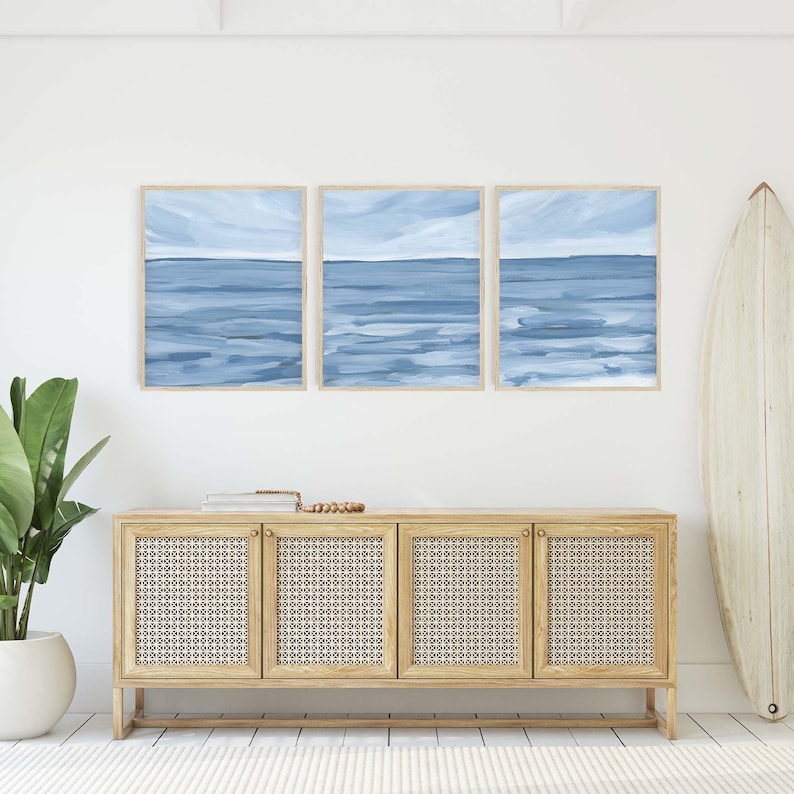 Blue Oceanscape Painting Modern Ocean Print Coastal Home - Etsy