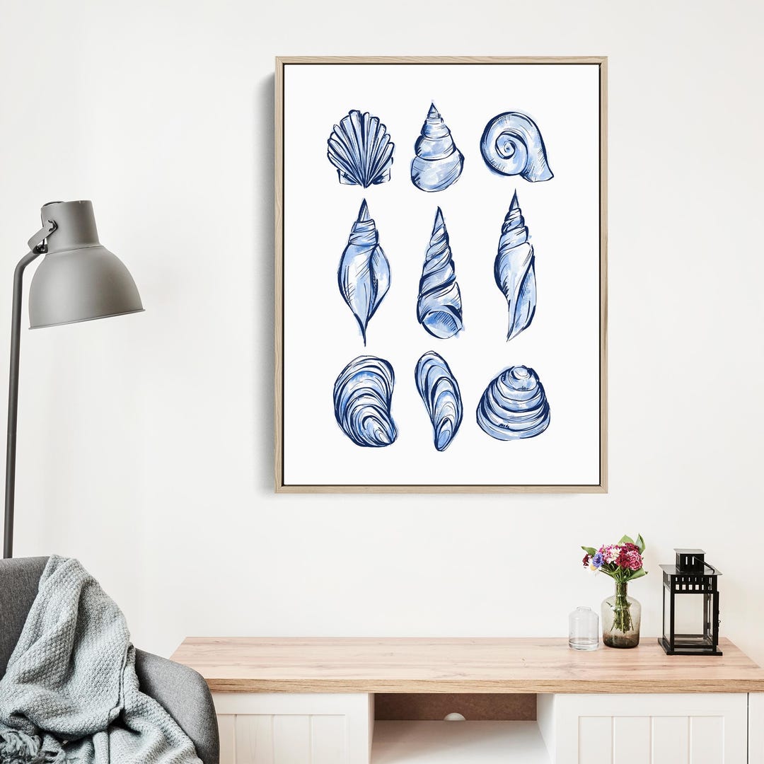 Coastal Seashell Illustration Print | Blue Shell Study for Nautical New ...