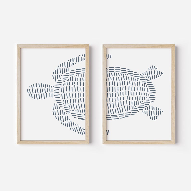 Sea Turtle Print Set | Modern Beach House Decor & Ocean-Inspired Diptych Art | "Sea Turtle Illustration" – Set of 2 – Art Prints or Canvases image 4